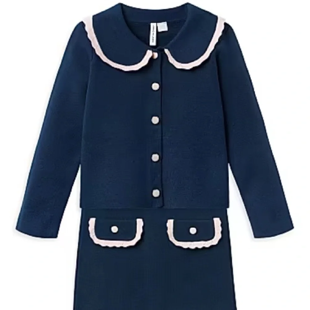 Janie‎ and Jack Navy Jacket and Skirt with Pink Trim